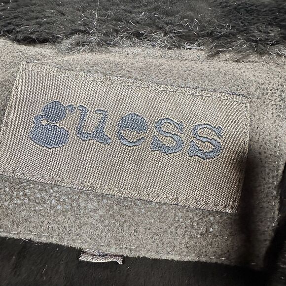 Vintage Guess Faux Shearling Aviator Jacket – Brown Textured Suede Finish - Picture 6 of 8